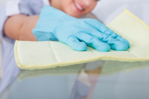 Cleaning service team managing a property visit with safety checks