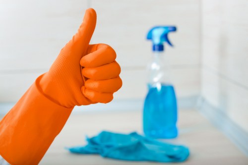 Cleaner assessing safety before starting a cleaning task