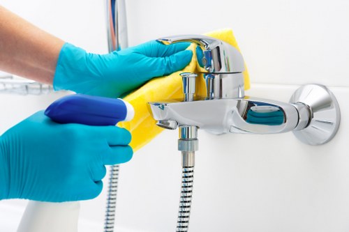 Local cleaning professionals in Hounslow preparing a bathroom clean