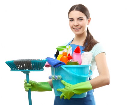 Protective gloves and cleaning supplies prepared for a safe job